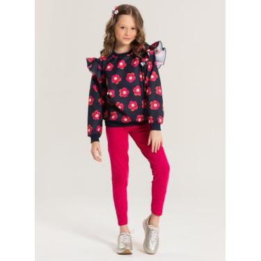 Imagem de Conjunto Inverno Menina Marinho Blusão com Babado e Legging em Cotton 