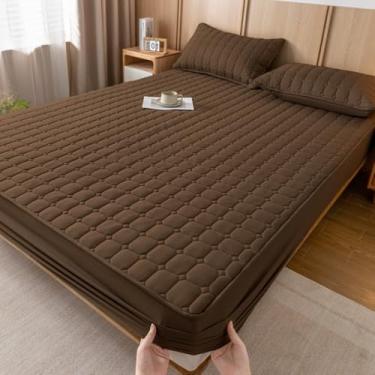 Imagem de Protetor de colchão à prova d 'água capa protetora contra poeira capa de colchão respirável suave para a pele capa de colchão acolchoada silenciosa para quarto - marrom ||solteiro: 89 x 200 cm (3