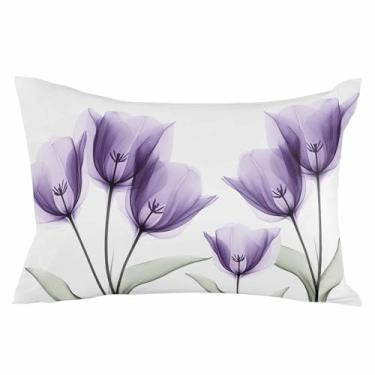 Imagem de Fronha de Tulipa de Raios X 50 x 66 cm - Padrão Flor Roxa Planta Primavera Verão Macio Escovado Microfibra Capas de Travesseiro com Fecho de Zíper Oculto Fronhas de Cama para Quarto Sofá Carro, 1 peça
