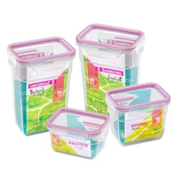 Imagem de Conjunto 4 Potes Herméticos Sanremo 1,4L 770ml e 537ml Rosa Organização Cozinha Alimentos Mantimento