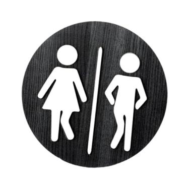 Imagem de Ｂｅｓｇａ Placa de banheiro redonda sinal de banheira sinal de banheiro placa de banheiro de madeira placa de identificação de banheiro para restaurante, Preto
