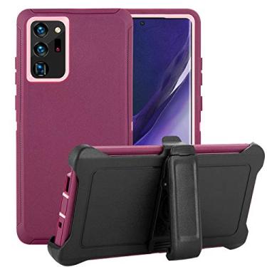Imagem de Capa ultrafina para Galaxy Note 20, proteção contra quedas, capa robusta e resistente, à prova de choque/queda/poeira, capa protetora de 3 camadas durável para Samsung Note 20 Ultra (roxo escuro/rosa com clipe de cinto)