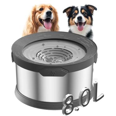 Imagem de Tigela de água para cães 8L sem derramamento de 2,1 galões de aço inoxidável para cães 7,654 g, grande capacidade, sem respingos, comedouro lento com tapete antiderrapante para bebedores bagunçados