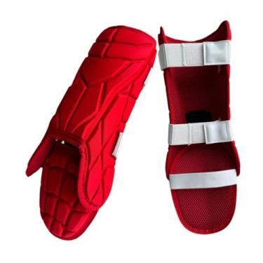 Imagem de simhoa Protetores de pernas de beisebol ajustáveis ​​para adultos, caneleiras leves e versáteis para treinamento, Vermelho