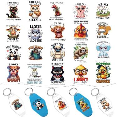 Imagem de Adesivos para chaveiro UV DTF – 8 folhas engraçadas animais Uvdtf adesivos decalques para decoração de chaveiros de motel, gato preto fofo vaca Highland Vaca Uvdtf adesivos de transferência DIY