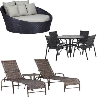 Imagem de Kit 2 Espreguiçadeiras Mesa Roma Chaise Lívia Cadeira Emily