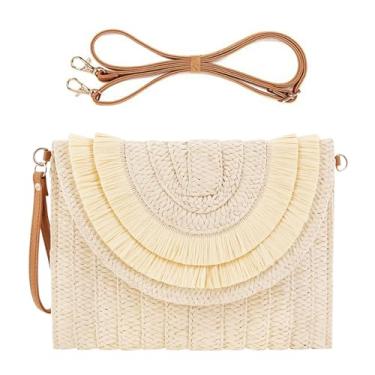 Imagem de Naimo Bolsas de mão de palha para mulheres bolsas transversais de tecido bolsa de ombro bolsa de ombro bolsa envelope carteira de verão bolsa de praia, Bege