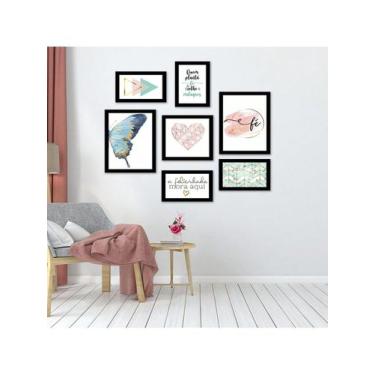 Imagem de Kit 7 Quadros Decorativos Placas Infantil Quem Colhe Fé Borboleta - Pr