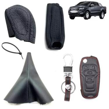Imagem de Kit Capas Freio De Mão + Chave + Capa Manopla E Coifa Para Alavanca Câmbio Manual Compatível Com Ranger 2017 2018 2019 2020 2021 2022 2023