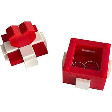 Imagem de Kelendle Caixa de anel de bloco de construção, caixa de anel de noivado criativa caixa de joias caixa de presente de anel de plástico para pedido de casamento caixa de armazenamento de joias coração