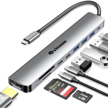 Imagem de Adaptador HDMI USB C Hub para monitor, estação de ancoragem para laptop VIENON 9 em 1 USB tipo C com HDMI 4K, leitor de cartão SD/TF, 100W PD, USB 3.0/2.0, portas de dados USB C compatíveis com