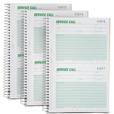 Imagem de Livro de registro de chamadas ABC Service, duplicado sem carbono, 13,5 x 21,2 cm numerado, encadernado espiral, branco e canário, 3 livros (300 chamadas)