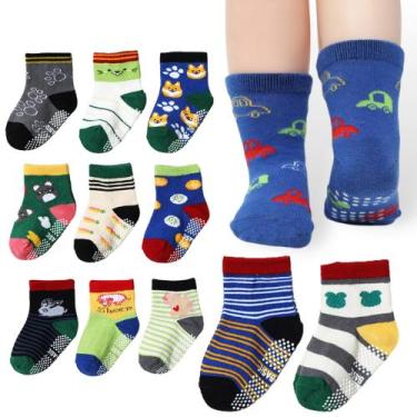 Imagem de Kit 12 Pares Meias Infantil  Antiderrapante Feminina e Masculina - bel