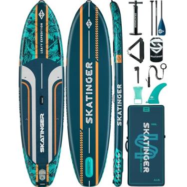 Imagem de Skatinger Prancha De Stand Up Paddle Inflável Super Larga 11'6 X 35", Sup Largo E Ultraestável Para 2+1 Pessoas/Família/Tamanho Grande Com Alça Ombro, Mochila 100L, Versátil, Barbatana Americana