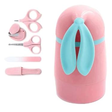 Imagem de SJHDUNBW Conjunto de 5 peças de cortadores de unhas infantis kits de cuidados de saúde para bebês recém-nascidos com caixa de armazenamento de coelho ferramentas de cuidados para bebês