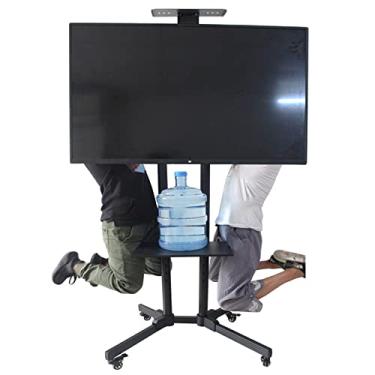 Imagem de Suporte de TV de piso alto resistente para tela de TV de 50 55 65 polegadas, carrinho de TV com rodinhas e armazenamento, suporte de TV móvel para sala de estar de quarto, cenário bonito preto