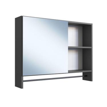 Imagem de Armário Espelheira Banheiro Grafite Porta Toalheiro Nichos ES8020G