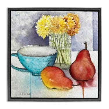 Imagem de Stupell Industries Arte de parede em tela com moldura preta moderna xícara de chá e frutas, design de Stephanie Fielden, 63 x 63 cm