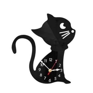 Imagem de IEUDNS Relógio de parede de gato que não é um design de animal DIY Decoração de casa de acrílico, Preto