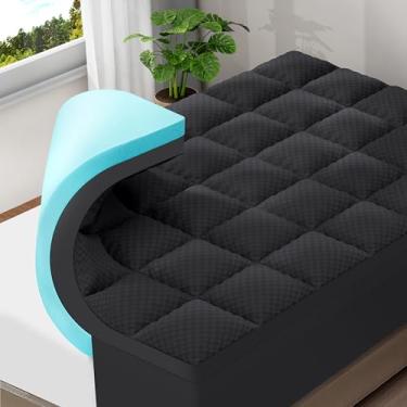 Imagem de OLANLY Cobertura de colchão king size de espuma viscoelástica de 10 cm de camada dupla para dor nas costas, capa de travesseiro refrescante de 5 cm e cobertura de espuma viscoelástica de gel de 5 cm