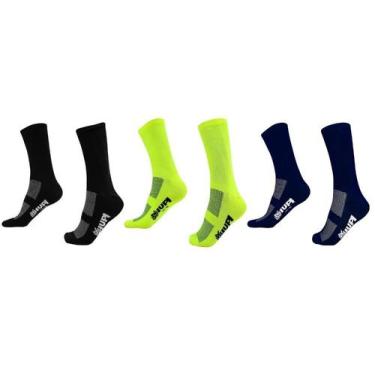 Imagem de Meia HUPI Corrida Ciclismo 03 Pares - Tamanho Plus 42-46, Preto, Amare