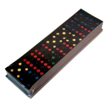 Imagem de Jogo Dominó Preto Clássico Plástico Pontos Coloridos Estojo, Jogo com Estojo – 28 Peças Resistentes, Diversão Ideal para Toda a Família, Armazenamento Prático - Fácil de jogar
