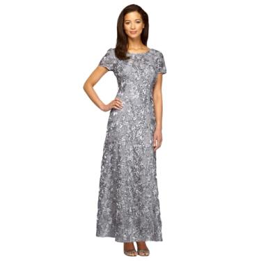 Imagem de Alex Evenings Vestido feminino longo roseta mãe da noiva com mangas curtas, Pomba, 48