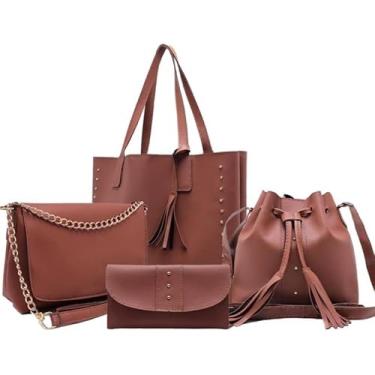 Imagem de Kit Bolsa Feminina 4 Peças Transversal e de ombro + carteira(CARAMELO)