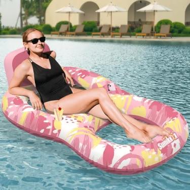 Imagem de Sunikko X Boias de piscina para adultos com encosto e suporte para 2 xícaras, encosto inflável de luxo, cadeira de piscina divertida para verão, piscina, praia, aproveitar as férias