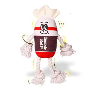 Imagem de Tootsie Candy Man Brinquedo de pelúcia para cães – Brinquedo para mastigar e enrugar – Pelúcia com braços e pernas de corda – Textura enrugada – Brinquedo interativo para cães de puxar e buscar