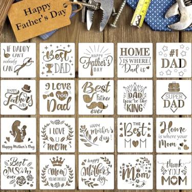 Imagem de Epakh 20 peças de estêncil de Feliz Dia das Mães e Dia dos Pais, modelos de estêncil de pintura de letras decorativas de 15 x 15 cm, estênceis reutilizáveis para sucata, artesanato faça você mesmo e