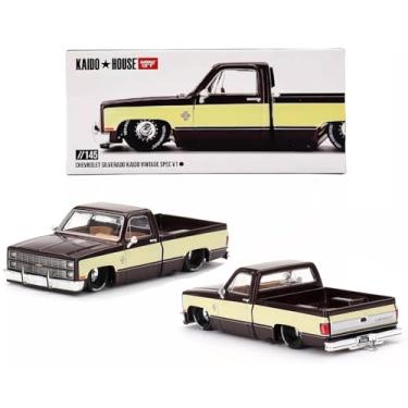Imagem de TSMMODEL Carro Modelo Fundido Compatível Com Silverado Kaido Vintage Spec V1, Dois Tons: Marrom E Creme, Escala 1/64 (3 Polegadas), Caminhonete De Brinquedo Fundida Da Kaido House