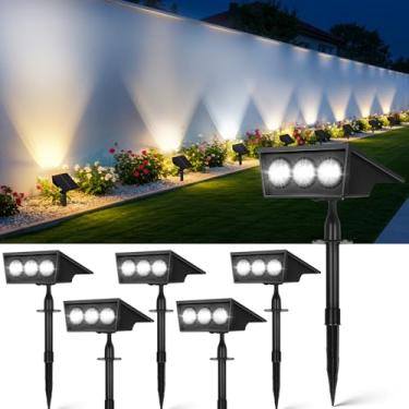 Imagem de OUTON Luzes solares ao ar livre, 5 modos de iluminação IP68 à prova d'água, luz de jardim alimentada por energia solar, luz externa automática de ligar/desligar do crepúsculo ao amanhecer, holofotes