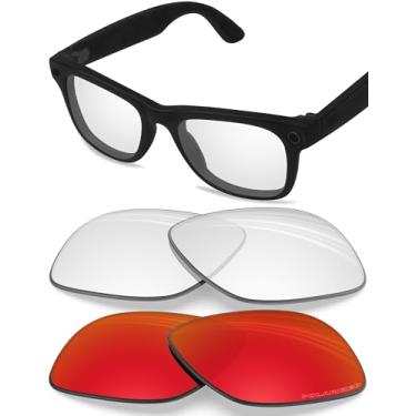 Imagem de BLAZERBUCK Lentes de reposição polarizadas anti-sal para RayBan Meta Wayfarer RW4006 50 mm - Vermelho fogo e transparente