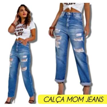 Imagem de Calça Mom Jeans Larguinha Feminina Elegante Festa Cintura Alta - Wild,
