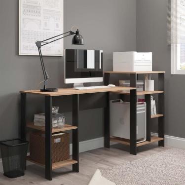 Imagem de Mesa Escrivaninha Home Office Montana Com Prateleiras Para Objetos - Pleno
