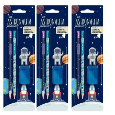 Imagem de Kit Lapis Astronauta 2 Lapis +Apontador+ Borracha Completo - LEOELEO