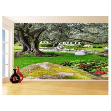 Imagem de Papel De Parede Jardim Rio Flores Lago Árvores 3,5M Jjp56 - Você Decor
