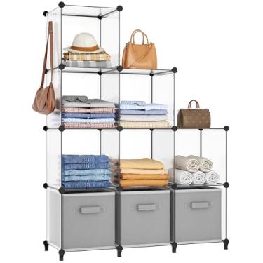 Imagem de Prateleira de armazenamento de 9 cubos, estante de estante com martelo de metal, organizadores para crianças, armário, quarto, banheiro, (30 x 30 x 30 cm), transparente