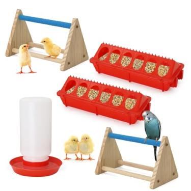 Imagem de Kit de comedouro e bebedouro de pintinhos com mini poleiro para filhotes pequenos de aves, patos e codornas, suprimentos de alimentação de chocadeira de galinheiro