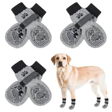 Imagem de SCENEREAL 6 meias antiderrapantes para cães para evitar lamber patas para pavimento quente/frio, meias aderentes para pisos de madeira, sapatos de cachorro para botas e protetores de patas para