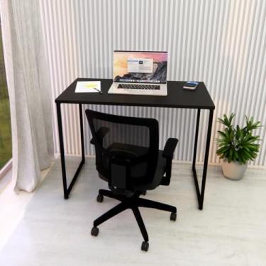 Imagem de Mesa Home Office 100% Mdf 90x45 Cabe Em Qualquer Lugar Preto com Pés Pretos