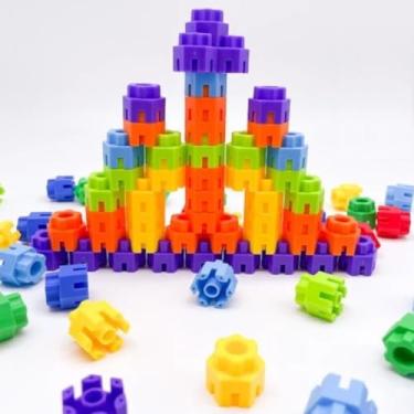 Imagem de Jogo Didático Blocos de Montar 50 Peças Colorido Brinquedo Educativo Didático Infantil Linha Premium M5 Armarinhos