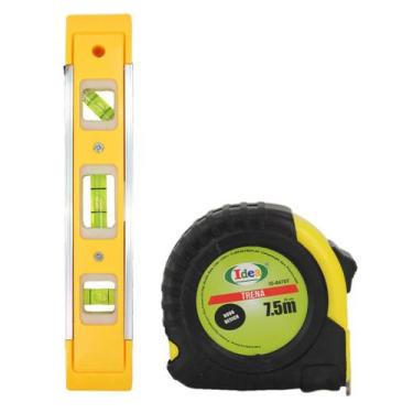 Imagem de Nível De Mão Para Pedreiro Com Trena Métrica 7,5m Amarela - Idea