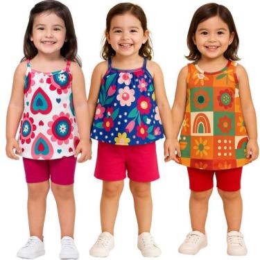 Imagem de Kit 3 Conjuntos Infantil Menina Regata e Bermuda Kyly Verão, 2, Kit 1