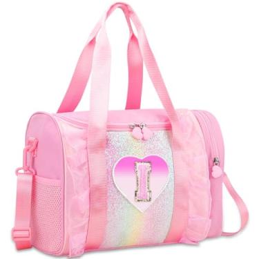 Imagem de Bolsa de dança com monograma personalizada para meninas – Mochila Oxford leve resistente à água para crianças de 3 a 6 anos para balé, festa do pijama e ginástica, rosa, I