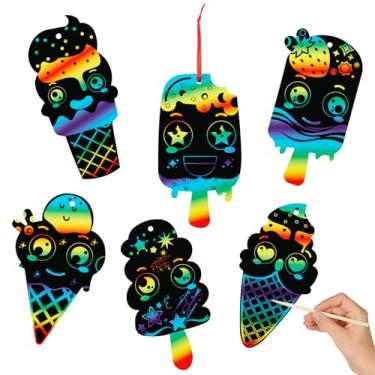 Imagem de 66 peças de raspadinhas de sorvete, arco-íris, verão, faça você mesmo, arte de raspadinha, enfeite de sorvete, cartão de artesanato para crianças, festa de aniversário, sala de aula, atividades DIY