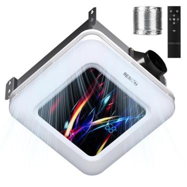 Imagem de RexTact Ventilador de banheiro com sensor de umidade, 230 CFM 1.0 Sozinho exaustor de banheiro com luz, ventilação e exaustor com controle remoto e função de temporizador, preto