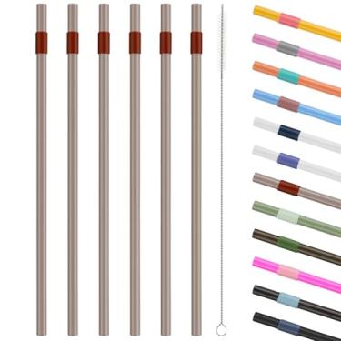 Imagem de Canudos de substituição para copo Owala 1,134 g - inclui 6 canudos e 1 pacote de escova de limpeza (cinza)