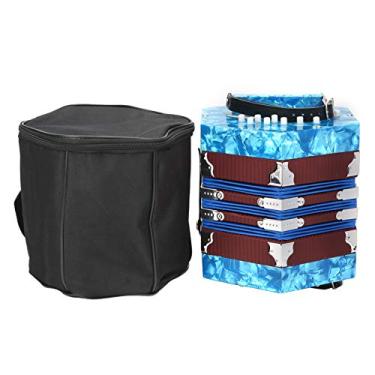 Imagem de Concertina acordeão Profissional portátil Instrumento musical com bolsa de transporte de madeira maciça Construção de couro elegante para adultos para iniciantes artistas 18 x 17 (Vermelho) (Azul
